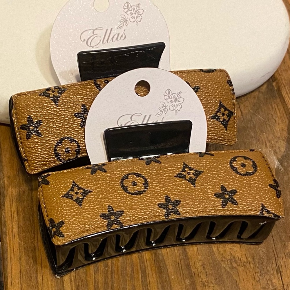 Ella Tan Brown Patterned Leather-Look Hair Claw Clip